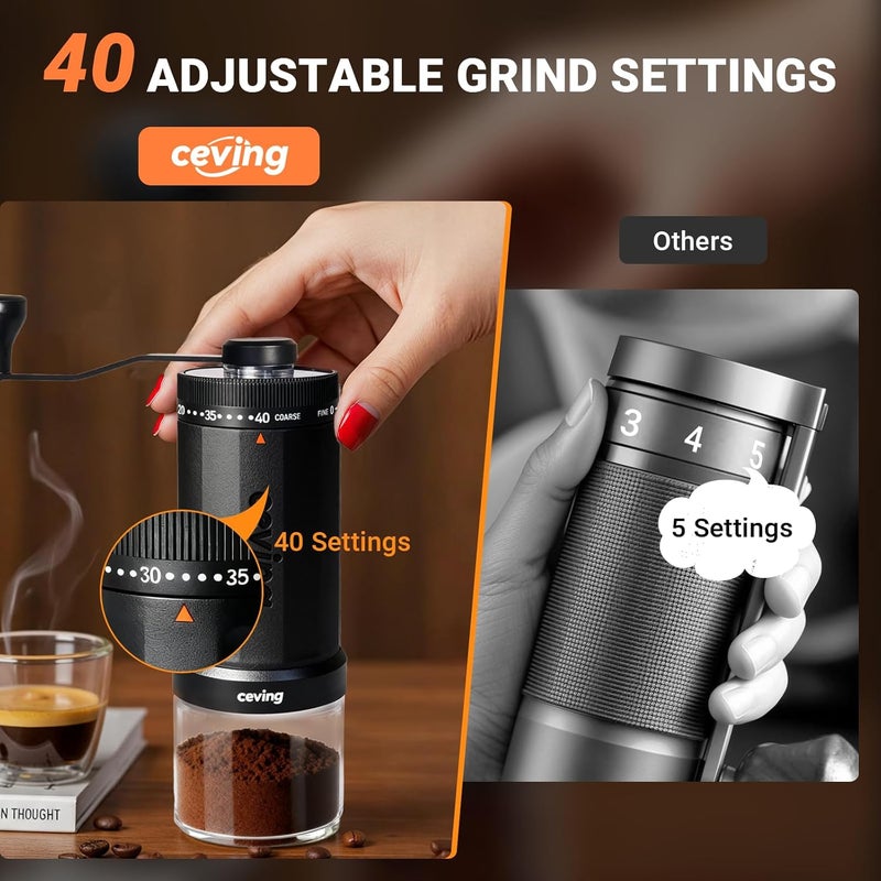 EZVING World's First 60g Large Capacity Manual Coffee Grinder, Portable Hand Coffee Bean Mill with 40 Adjustable Settings, Stainless steel Burr Grinder for Espresso, Pour Over, Camping, Travel, Gift, etc - Image 4